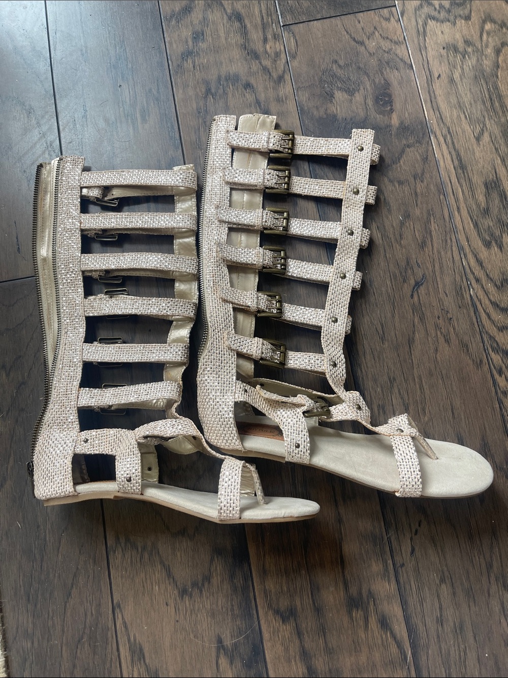 Joyfolie Champagne Metallic Gladiator Sandals with Buckle Straps